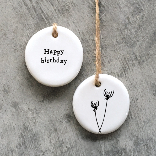 East of India 'Happy birthday' Porcelain Floral Hanger
