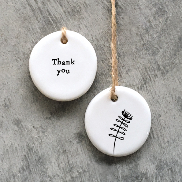 East of India 'Thank you' Porcelain Floral Hanger