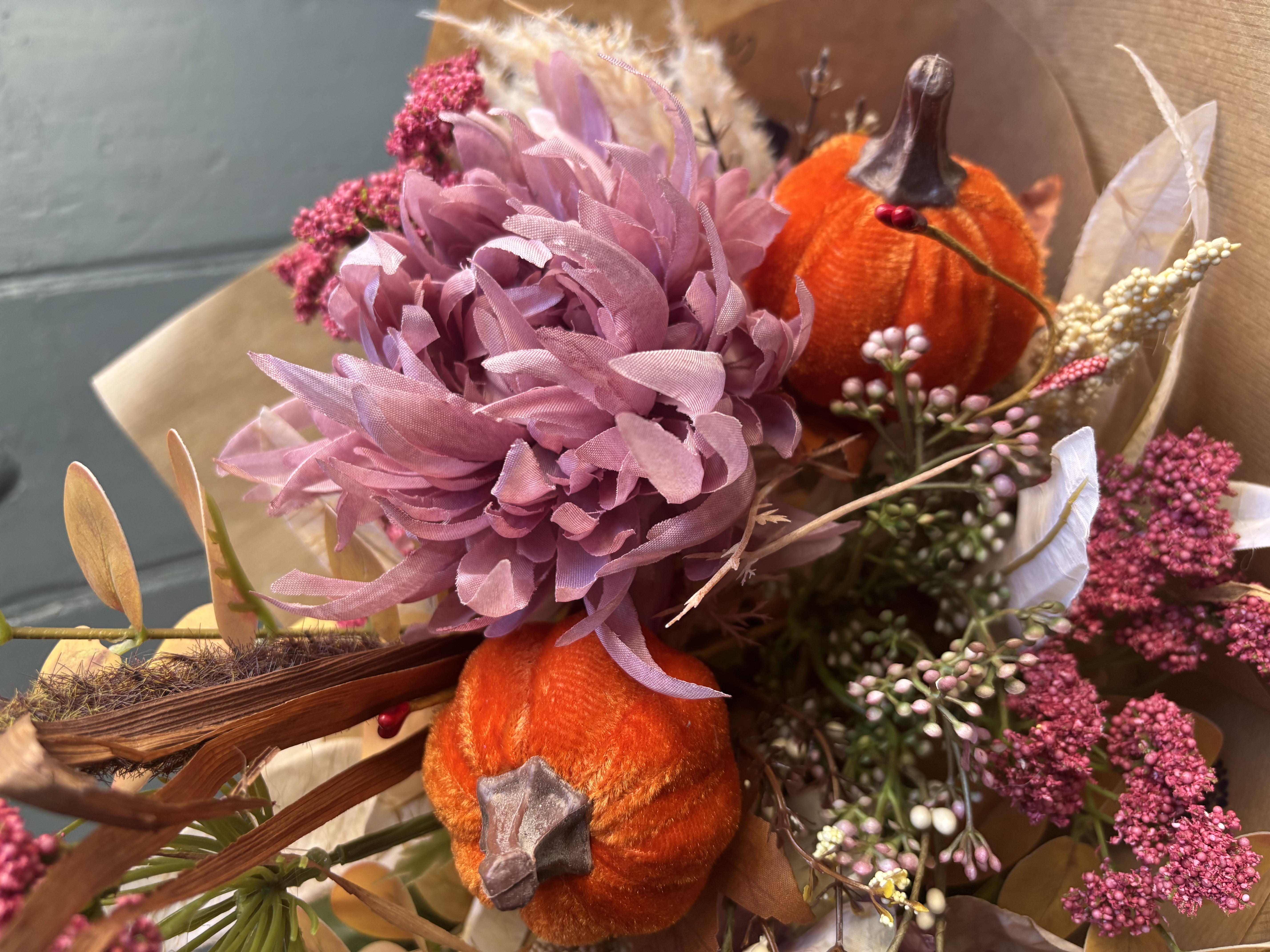 Pumpkin & Peony Autumnal Faux-Silk Bouquet - View 2