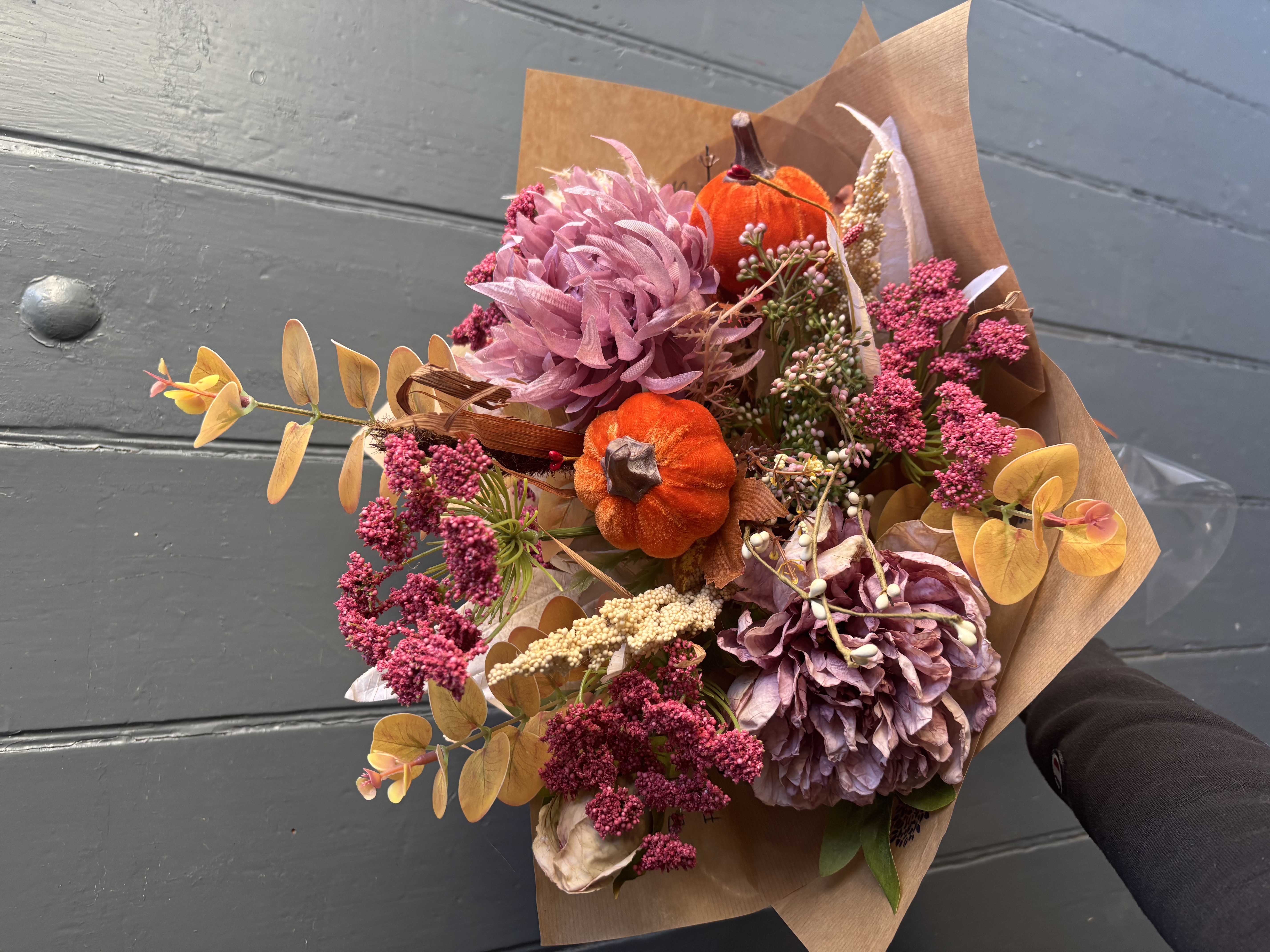 Pumpkin & Peony Autumnal Faux-Silk Bouquet - Order from Bay Tree Florists Elgin