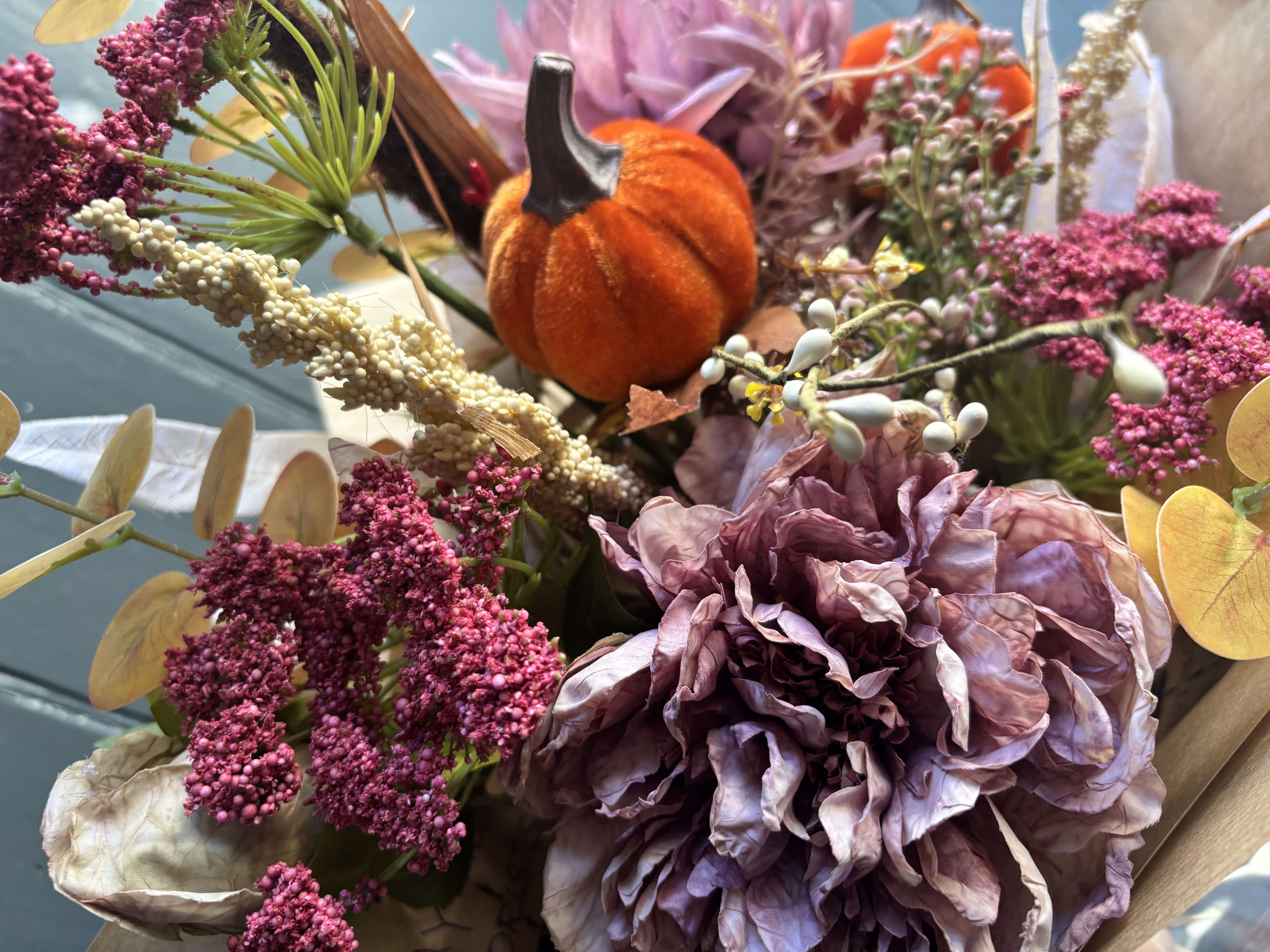 Pumpkin & Peony Autumnal Faux-Silk Bouquet - View 3