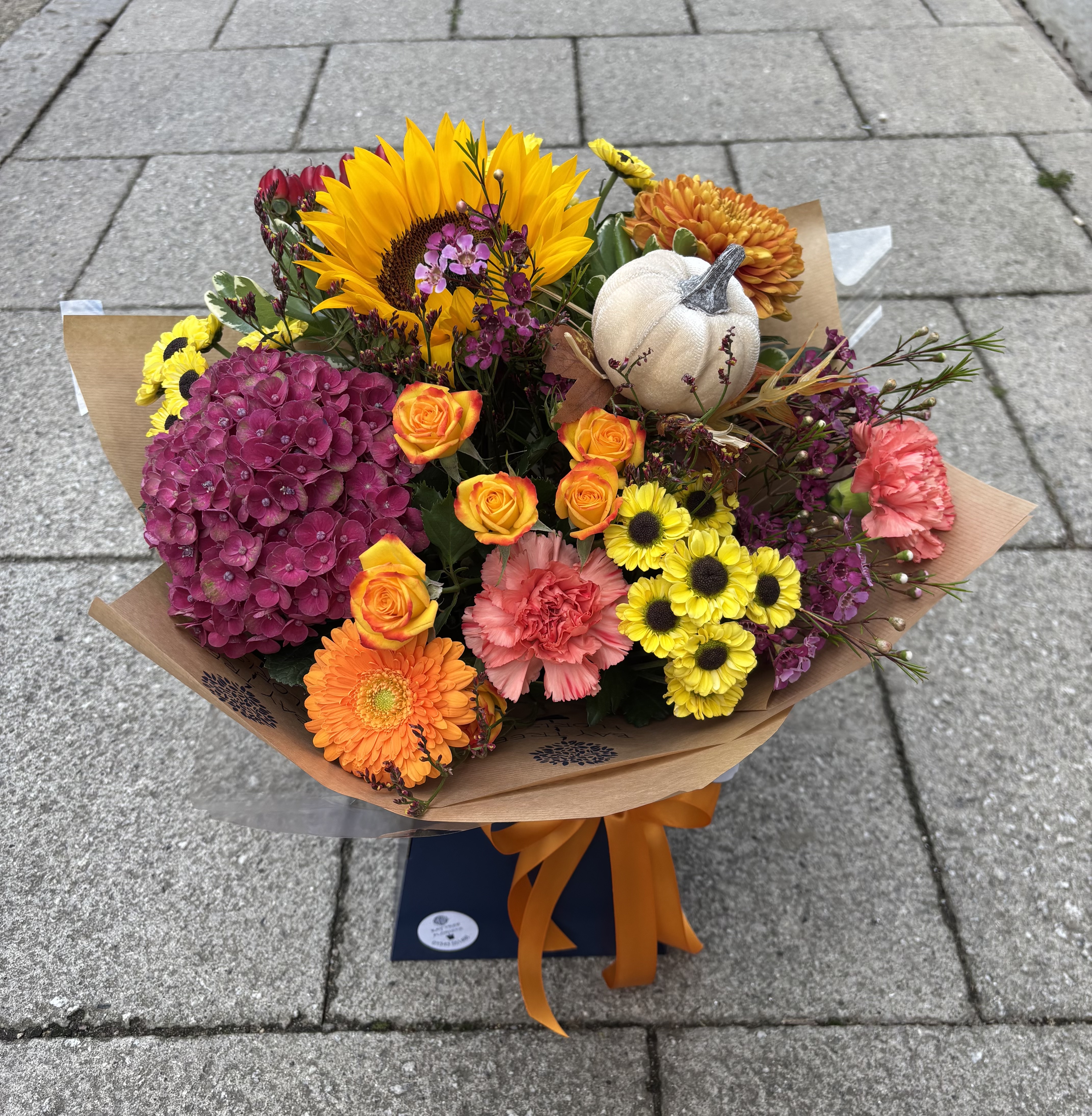 Autumn Berry & Velvet Pumpkin Hand Tied Gift Box - fresh flower arrangement from Baytree Florists