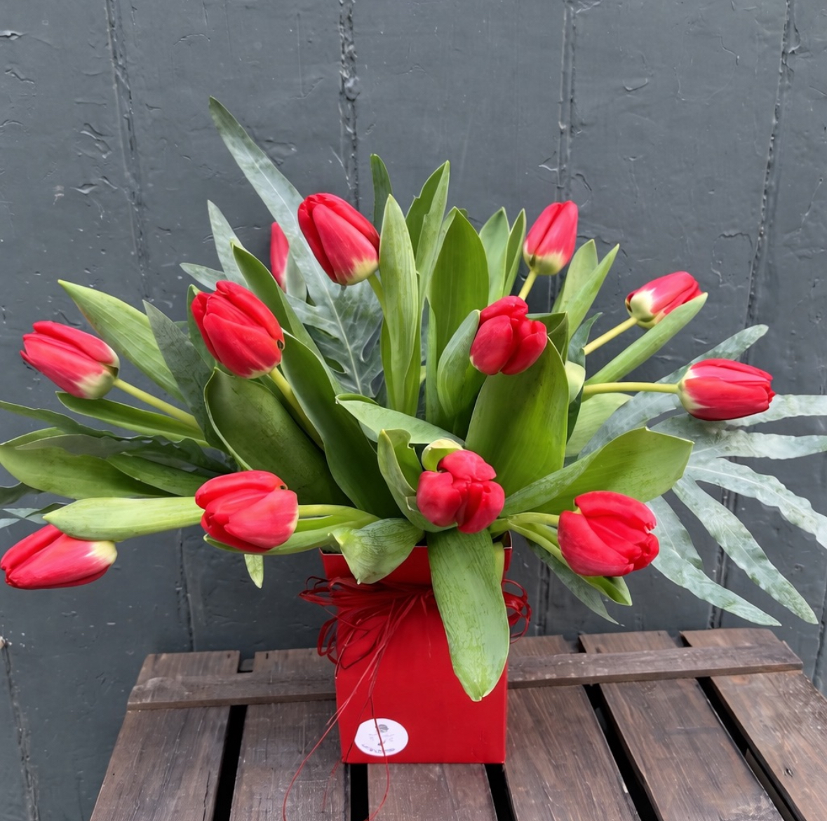 Rich Red Tulips Valentine Floral Gift Box - fresh flower arrangement from Baytree Florists
