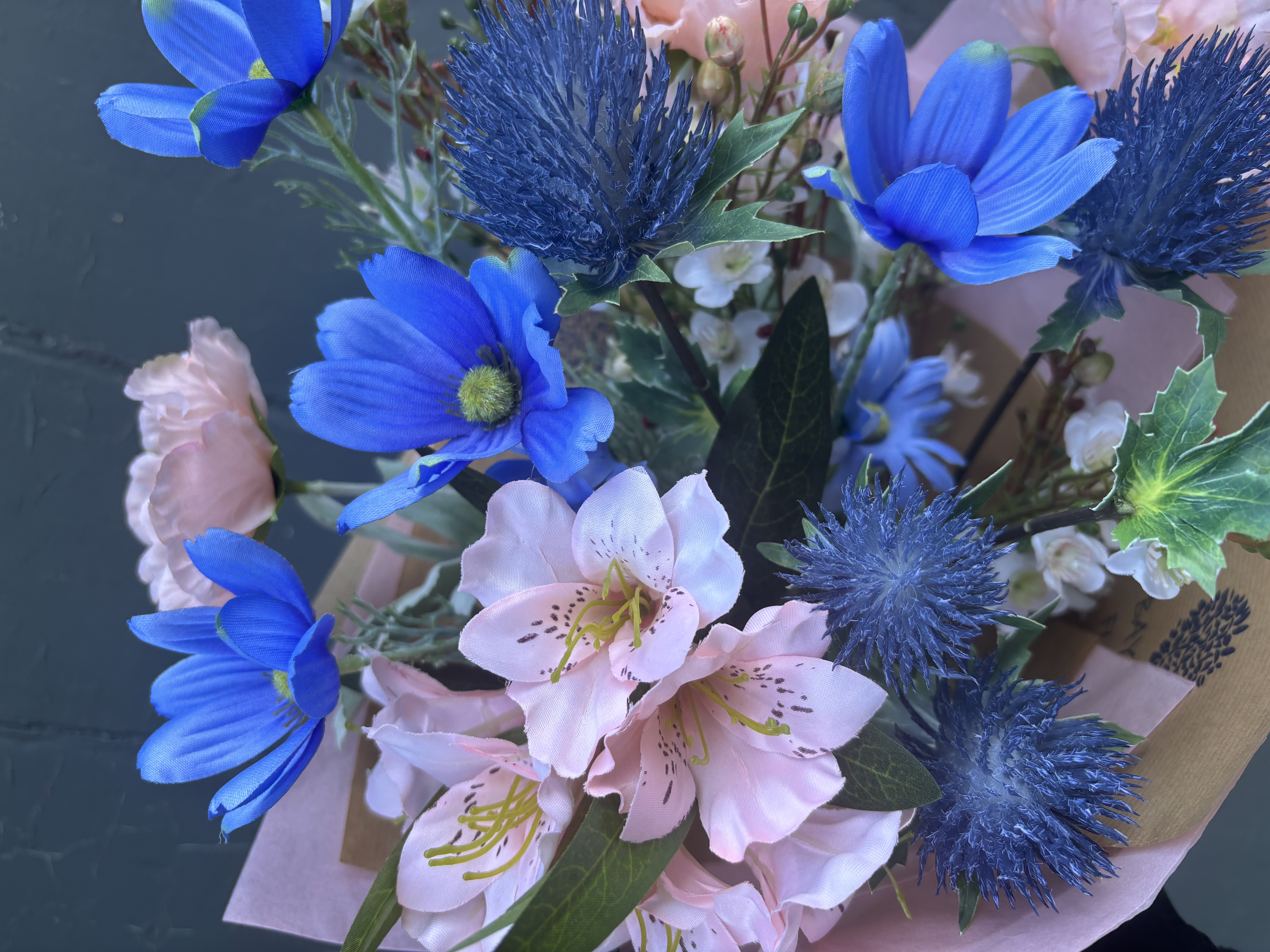 Scottish Thistle & Soft Peach Faux-Silk Bouquet  - View 2