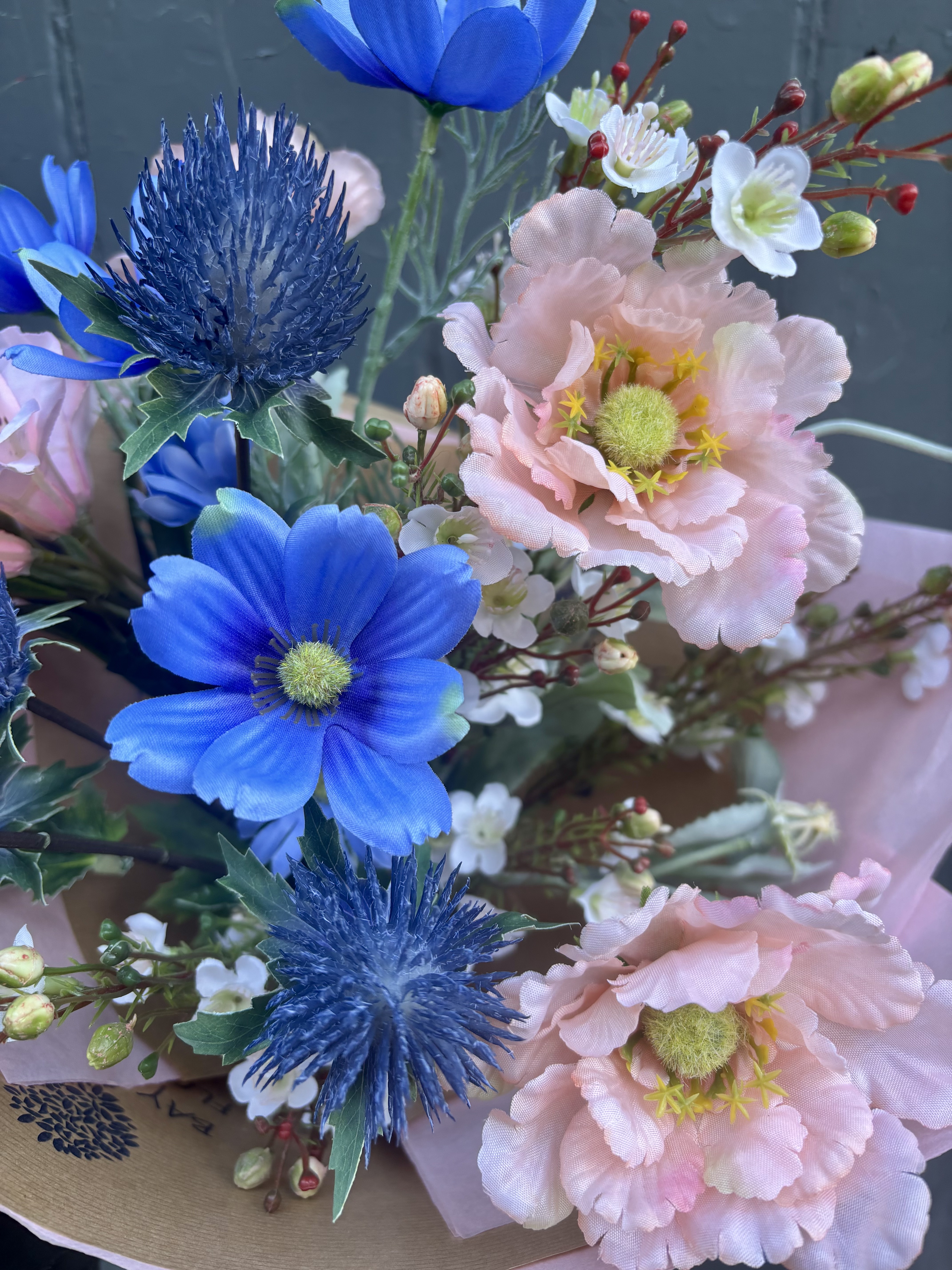 Scottish Thistle & Soft Peach Faux-Silk Bouquet  - View 3