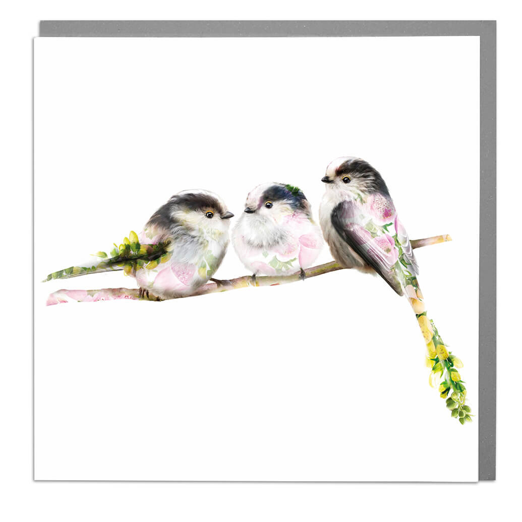 Three Long Tail Tit Birds Card - Order from Baytree Florists Elgin