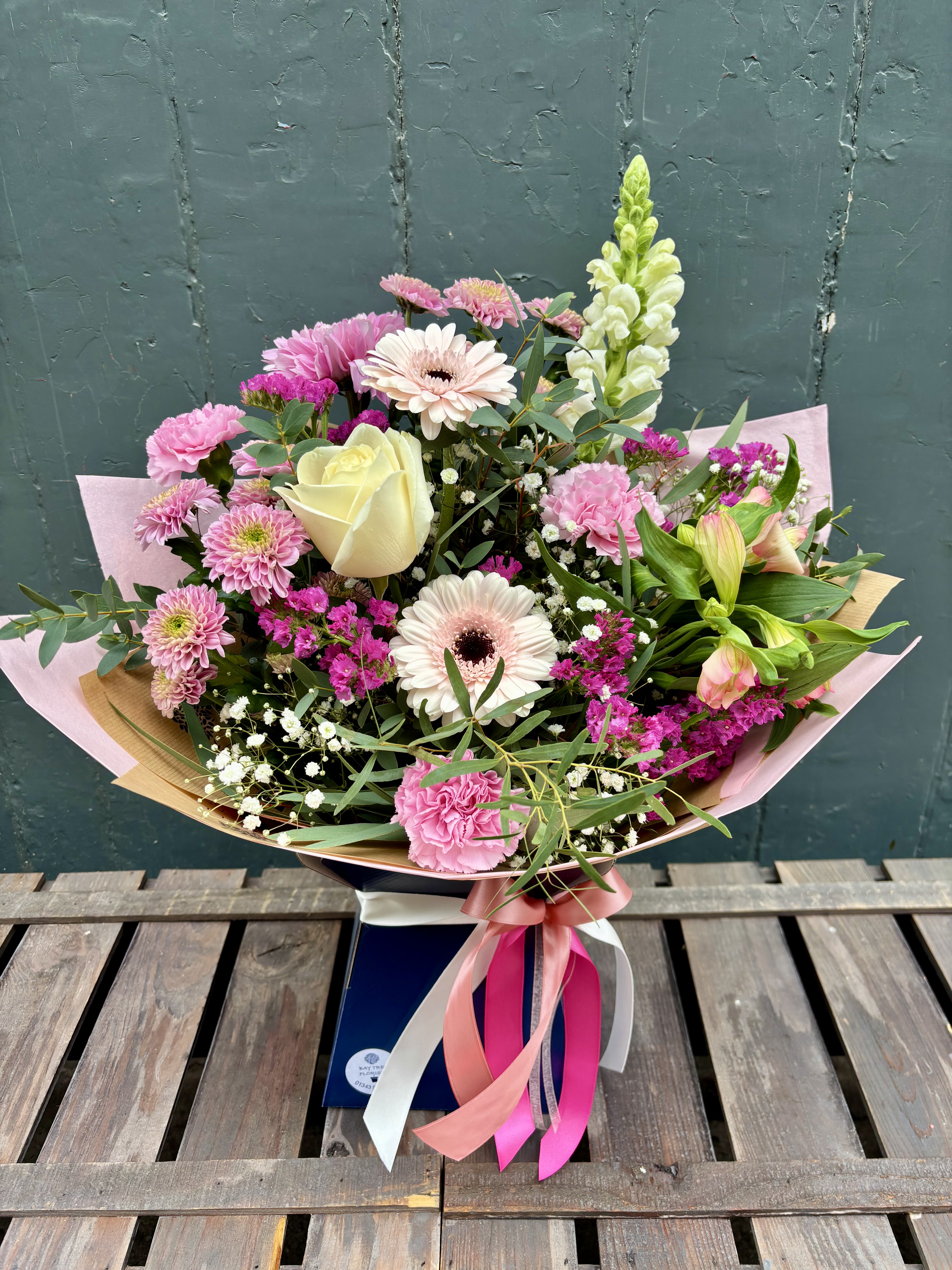 Pink Garden Bloom Hand Tied Gift Box - fresh flower arrangement from Baytree Florists