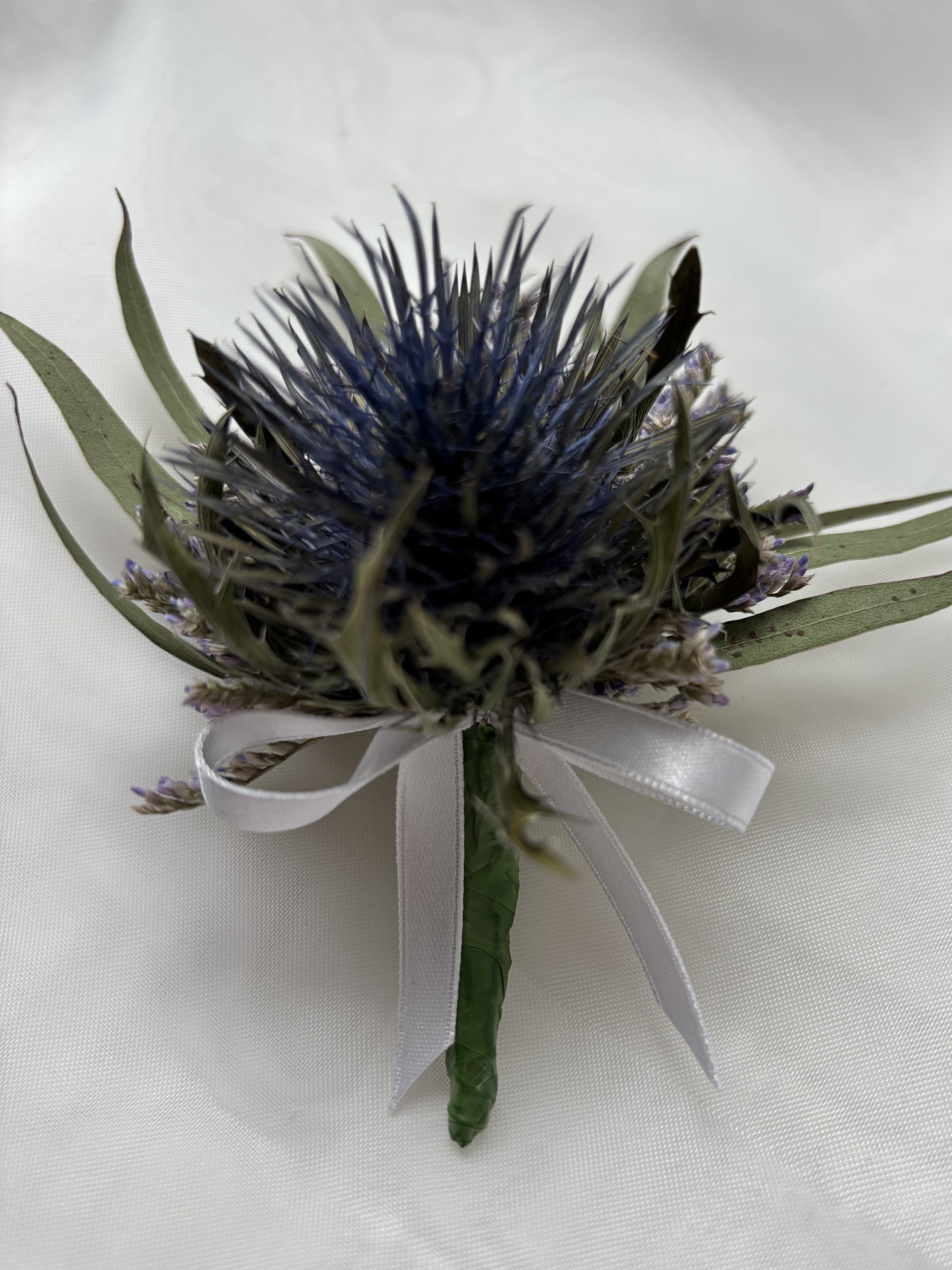 Gents Dried Scottish Thistle Buttonhole - Order from Bay Tree Florists Elgin