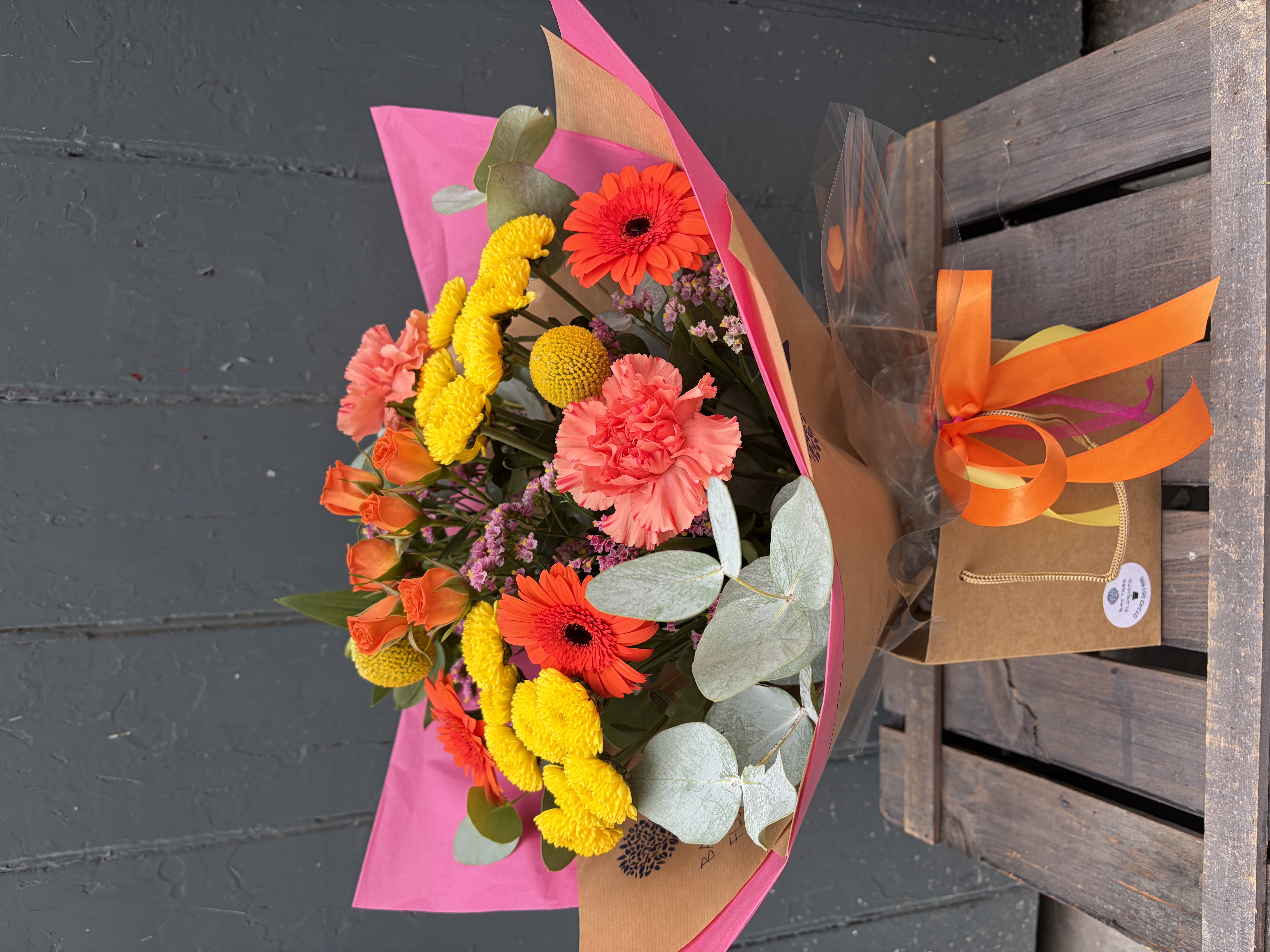 Autumn Sunset Hand Tied Gift Box - fresh flower arrangement from Baytree Florists