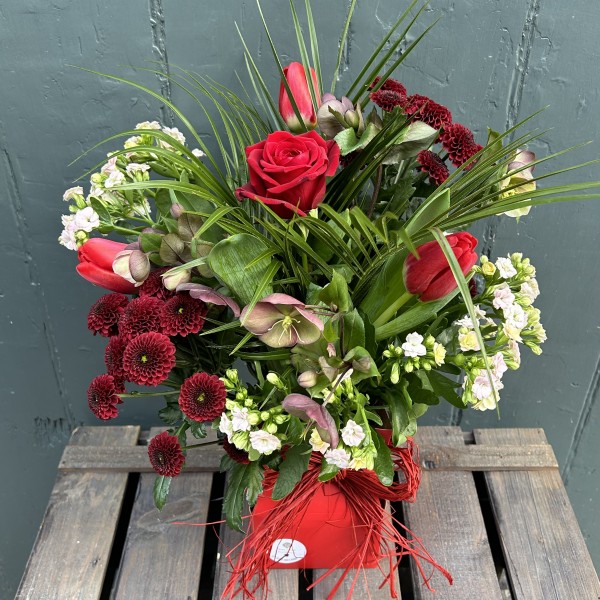 Ruby Red & Ivory Valentine’s Floral Gift Box - fresh flower arrangement from Baytree Florists